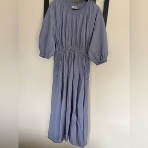 Women’s COS light blue Balloon-Sleeve Dress with Drawstring Waist size Large EUC